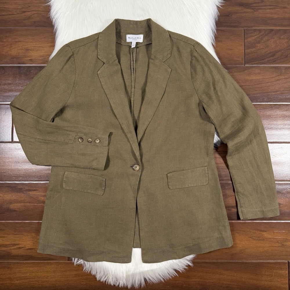 Michael Stars Women's Size Large Earthy Green Linen Lottie Blazer Jacket